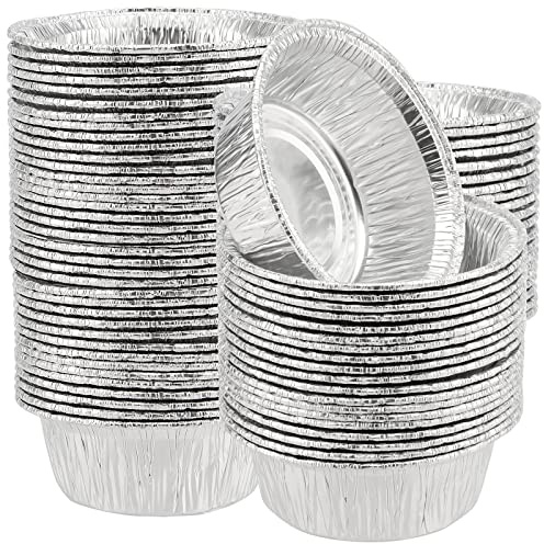 FAAING 100 stycken aluminiumskålar runda 250 ml, 12 cm små bakformar i aluminium, runda grillskål i aluminium, paj, form aluminiumskålar små för kakor, bakverk, pudding