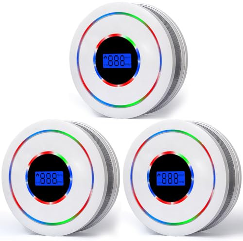 3Pack Smoke Alarm and Carbon Monoxide Detector, Smoke Alarm and Carbon Monoxide Alarm,CO Detector With Led Display Screen, And 85 Decibel Sound And Light Alarm (WHITE)