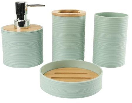 MagiDeal Set di 4 Accessori per Il Bagno, portasapone, Decorazione per Il Bagno, portaspazzolino, Set Completo per Il Bagno da appoggio, Verde