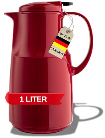 MARKUTEC Concord Flat Push Thermoskanne – 1 Liter – Rot – Einfache Einhandbedienung – Vielseitig Einsetzbar – Ideal für Tee & Kaffee