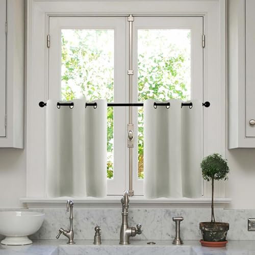 Skcess 2PCS Fenstergardinen Grau Weiß, Polyester Vorhänge Verdunkelung Doppelseitiges, Einfarbiges Muster Gardine Kurz 63.5X91.5CM