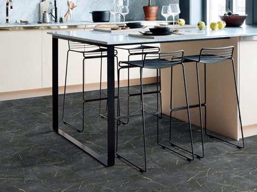 Revêtement de sol PVC Sol vinyle en carrelage marbré, foncé, Découpe (2m de large, 2,5m de long)