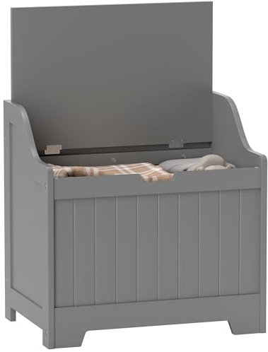 HOMCOM Storage Chest, Storage Trunk with Safety Hinge and U-shaped Cut-out Pull, Wooden Storage Box for Living Room, Entryway, 56.4 x 38 x 56 cm, Grey