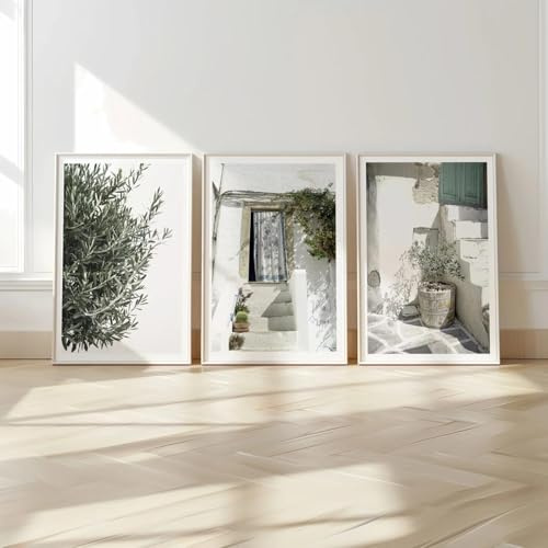 Italienischer grüner Olivenbaum, natürlicher Landschafts-Wandkunstdruck, Touristenstadt-Kunst-Leinwandplakat, moderne Landschaft, Heimwanddekoration, 60 x 80 cm (24 x 31 Zoll) x3, rahmenlos