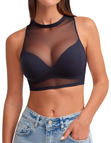 WUISOLQP crop top damer sexig spets tanktoppar damer för klubb fest, transparent mesh topp festival outfit damer rave