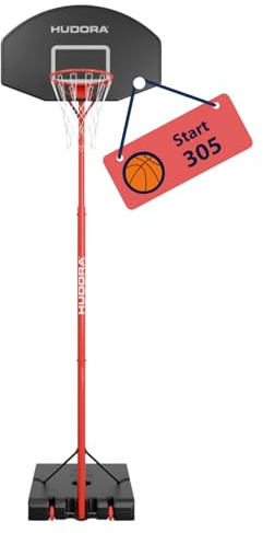 HUDORA Start Soporte de Baloncesto 305- Ajustable en Altura de 260-305cm - móvil con Soporte para niños y Adolescentes - Canasta de Baloncesto para Exteriores con Ruedas