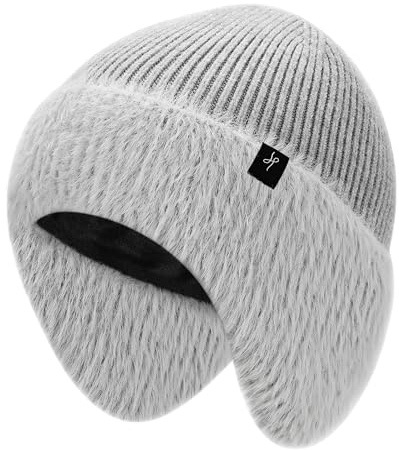 HAMUNI Winter Fleece-Lined Beanie with Earflaps, Warm Windproof Unisex Beanie Hat for Skiing, Hiking & Outdoor Winter Sports