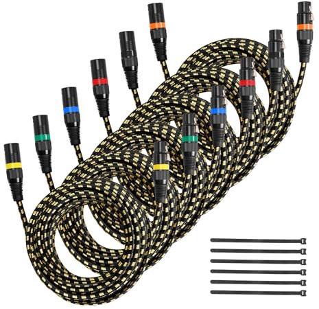 VEVOR Câble XLR 7,62 m, lot de 6, câble de microphone DMX mâles vers femelles symétriques blindés, cordon de haut-parleur XLR 3 broches plaqués or, pour éclairage de scène, amplificateurs, mixeurs