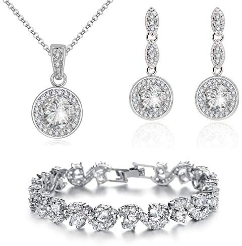 Crystalline Azuria Femme Ensemble Collier Pendantes Boucles d'Oreilles et Bracelet 18ct Plaqué Or Blanc avec Cristaux Blancs en Zircone