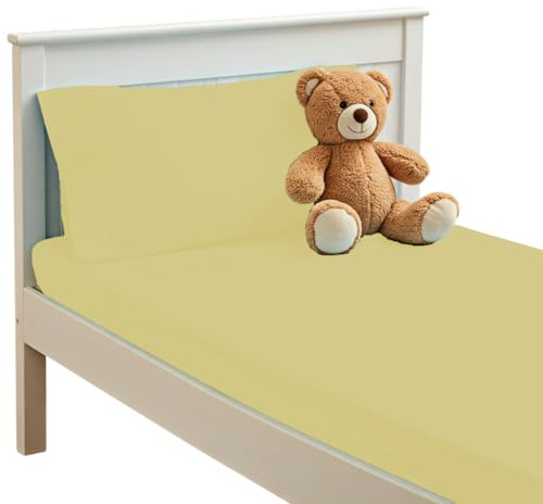 PLAIN PRINTED LINEN 3-Piece Toddler Sheet Set, 100% Cotton Fitted Sheet, Flat Sheet and Envelope Pillowcase, Toddler Bed Set, Mini Crib Sheets (Ivory Solid)