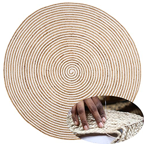 Handgewebter runder Jute Teppich 120 cm Teppich Rocio | Outdoor Teppiche Rund geflochten für Garten oder Balkon | Indoor im Wohnzimmer Kinderzimmer | Mediterrane Deko für Ihre Wohnung