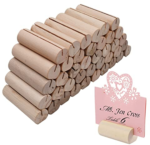 Qixuer 40 Pieces Creative Wooden Note Stand,Table Number Stand Wedding Table Number Wood Card Holder Table Number Rustic Place Card Holder Photo Picture Display Stand for Home Office Wedding Party