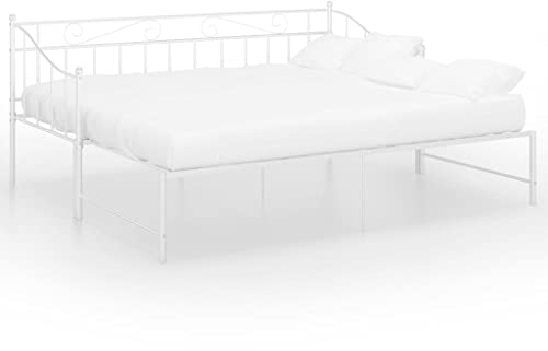 vidaXL Ausziehbett Sofabett Ausziehsofa Bettgestell Tagesbett Schlafsofa Gästebett Bett Metallbett Bettsofa Couch Sofa Weiß Metall 90x200cm