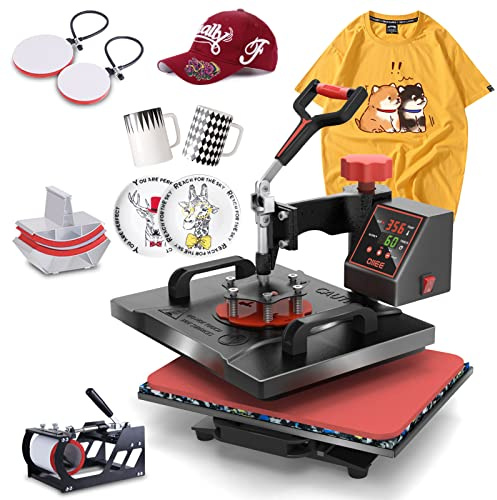 OIIEE Heat Press Machine 5 in 1 Combo Heat Press 12 x 15 Inch Heat Transfer Machine 360-Degree Swing Away Digital Shirt Printing Multifunction Heat Transfer Sublimation for T Shirts Mugs Hat Plate Cap