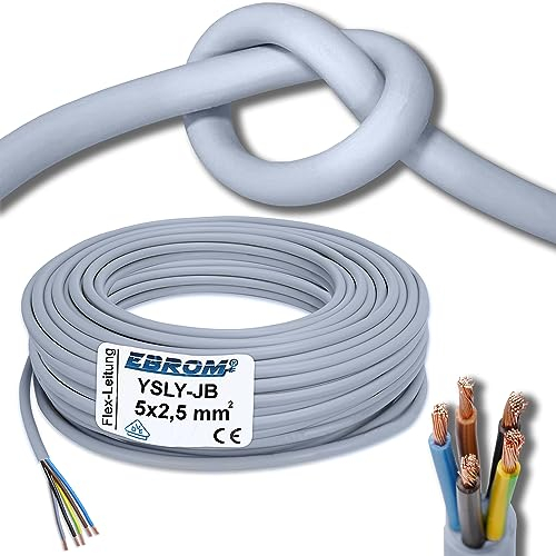 Flexibles YSLY-JB 5x2,5 mm² Verlegekabel grau für Wandladestation, E-Auto Ladebox Anschluss zur Ladestation, 5x2,5 mm2, auf den Meter genau, in 1 Meter Schritten - Ihre Länge: 20 Meter