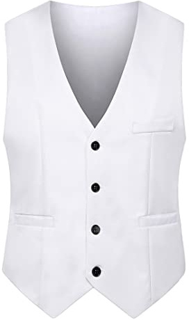EFOFEI Gilet Da Donna Per Abito In Tweed a Spina Di Pesce Slim Fit Con Allacciatura Gilet Da Lavoro Bianco M