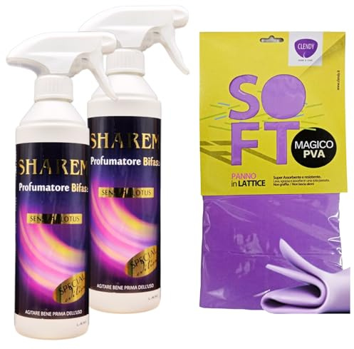 SET: 2x Profumatore Spray Per Ambienti Bifase, Uno Spruzzo Dura 3 Giorni. Profumo SHAREM SENSUAL LOTUS 500ml + Panno In Lattice SOFT Formato 30x30