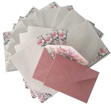 CZAKOMIX Juego De 36 Papeles De Carta (24 Papeles De Carta + 12 Sobres), Floral Sobres Floral Letter Paper, Papel De Papelería De Escritura, Para Invitaciones Y Letras(Rojo)