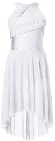 Miutii Robe de bal pour enfant à paillettes avec jupe asymétrique moderne danseuse latine