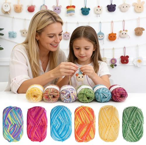 DXIA 6 Pièces Fil à Tricoter pour le Crochet, Lot de 50g de Pelote de Laine, Laine Multicolore à Tricoter, Pelote Coton pour Crochet pour Chapeau, Chaussures, Écharpes, Fabrication de Tricots