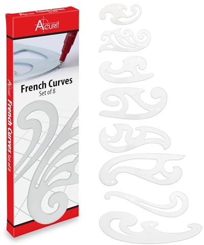 Acurit French Curve Set of 8 – Clear Plastic Drawing Templates for Sewing, Pattern Making, Drafting, Fashion Design, Architecture, Graphic Illustration – Smudge-Free Inking Edges