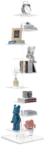 Nynelly 9 Tier Acrylic Bookshelf Invisible Bookshelf, Height Adjustable Vertical Spine Book Tower, Floor Standing Bookcase Display Shelf for Books,Decor, DIY Open Bookcase for Office, Living Room