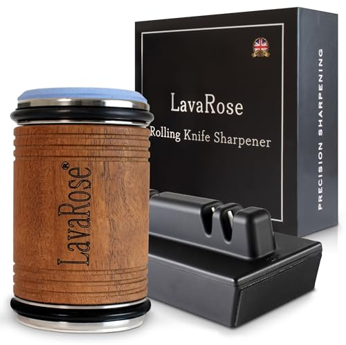 LavaRose Rolling Knife Sharpener kit, Diamond Steel, Easy Edge Magnetic Angle with Rolling Sharpening Discs, Professional 5 in 1 Sharpener for All Knives, (Earth Brown)