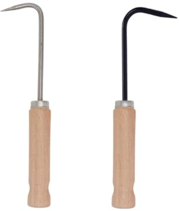 jojofuny Extracteur de Désherbeur Manuel en Acier Inoxydable Antirouille Manche Bois Massif Lot 2 Pièces Outils Portables pour Jardinage Désherbage Cour et Extraction Racines