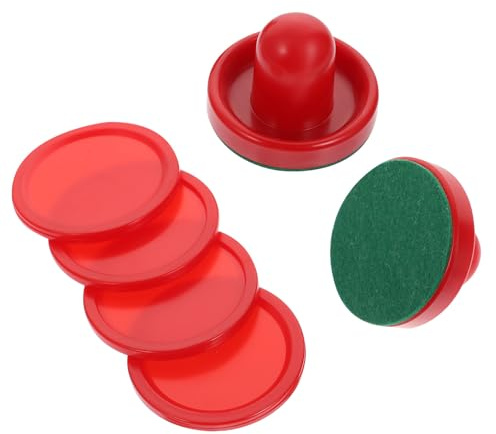 NIYANGLE Juego de Accesorios para Hockey de Aire, 8 Piezas Empujadores de Plástico Rojos de 76 Mm, Discos de Hockey de Aire Rojos de 51 Mm y Almohadillas de Fieltro, Resistentes y Ligeros
