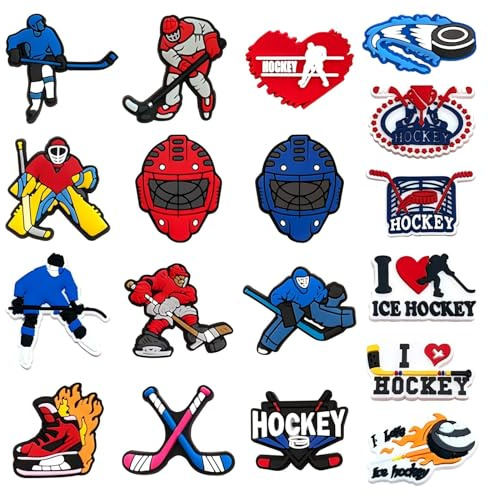 NINEDAN 18PCS Ice Hockey Themed Shoe Charms for Adults – PVC Clog Decorations, Non-Slip Shoe Accessories Gifts for Fans