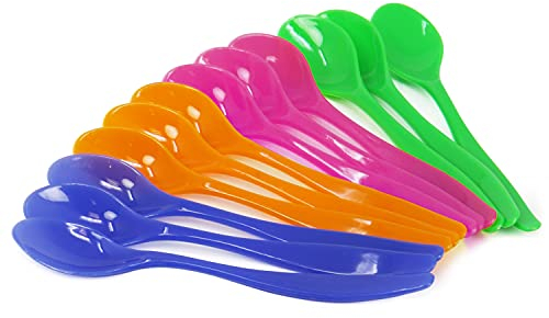 com-four® 12x Eierlöffel aus Kunststoff - wiederverwendbare Dessertlöffel - BPA-freie bunte Plastiklöffel für Babynahrung, Marmelade, Dips - Mehrwegbesteck - 14 cm (12 Stück)