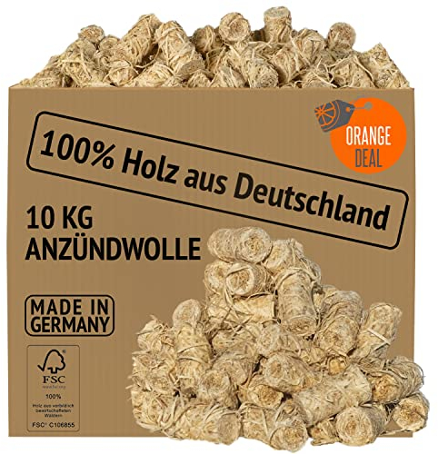 ORANGE DEAL Anzünder Holzwolle Öko 10kg (ca. 760 Stück) Anzündwolle Feueranzünder Grillanzünder Kaminanzünder für Ofen Kamin und Grill
