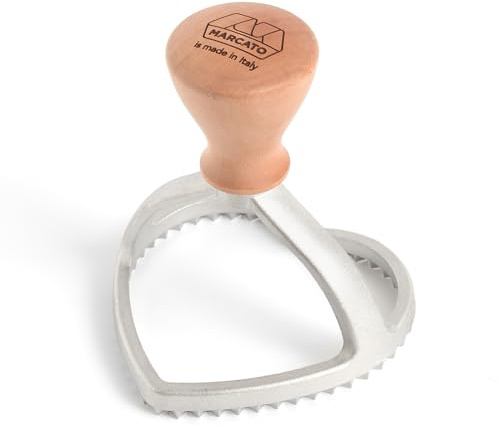 Marcato Molde para Ravioli y Galletas, Formas para Ravioli, Cortadores para Galletas, de Madera Maciza y Aluminio Fundido, Molde en Forma de Corazón de 80 mm.