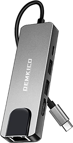 Hub DEMKICO 5 en 1 pour MacBook Pro, MacBook Air 2020/2019/2018 et autres périphériques USB C, avec 4K HDMI, 100 Mbps Ethernet, 2 ports USB 3.0 et USB-C PD
