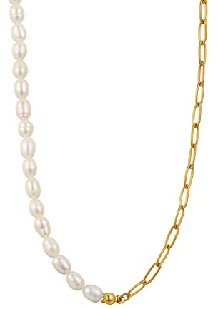 Dorosé Pärlhalsband för damer, rostfritt stål, pärlor, kedjor med 6–8 mm, barockpärla, hänge, musselpärlor, kedja, choker-halsband för kvinnor och flickor, 18K guldpläterad