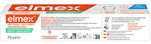 ELMEX - Dentifricio Elmex Anti-Caries Alito Fresco 0% Coloranti - Carie - Denti sensibili, Gengive dolorose, Protezione dello smalto - 75 ml