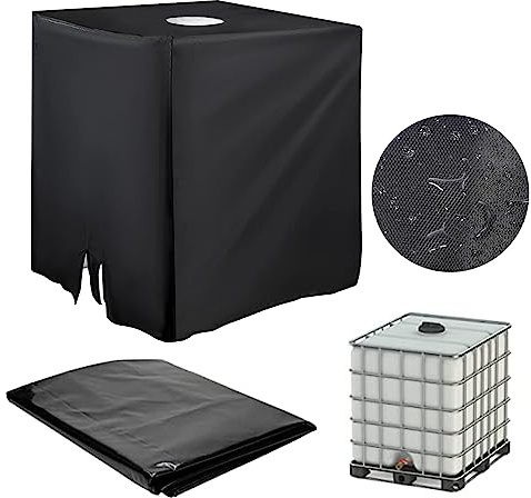 TUSUAW IBC Tote Cover for 275 Gallon 1000L Rainwater Tank Waterproof Black Oxford Fabric Protective Cover 45 x 39 x 47 Inches