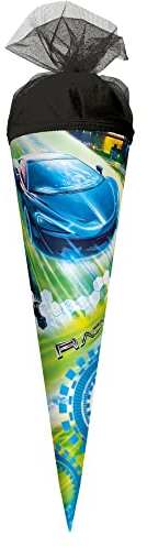 ROTH Schultüte Racing 35 cm klein - rund Tüllverschluss - Zuckertüte Rennsport