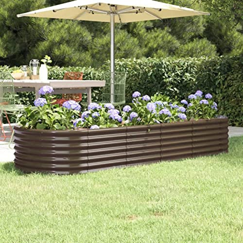 Yolola Metall Hochbeet Oval, Gartenbeet, Braun, 224 x 80 x 36 cm, Außenbereich