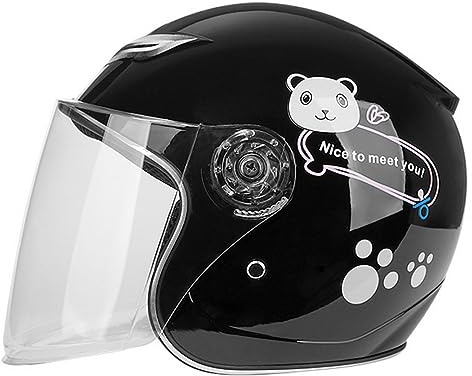 AOOPOO Casco Moto per Bambini Ragazza Ragazzo, Casco Jet con Visiera, Casco per Scooter per Bambini Casco per Ciclomotore Casco per Bicicletta, Sgancio Rapido 44-52 Cm, Nero, Taglia unica