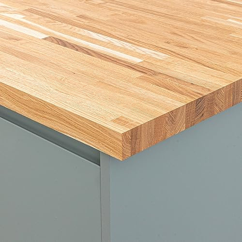 Solid Oak Kitchen Worktop | 2000mm x 620mm x 40mm | Premium Wood Worktops | Oak Wooden Timber Counter Tops | Cut To Size Customisation Available | Real Wood Block Stave Kitchen Countertops