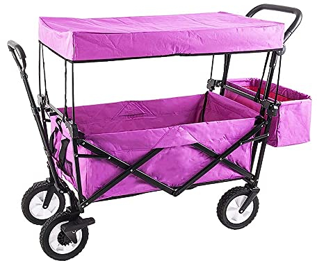 CRBUDY Chariot à Bras Pliable G-Arden, Chariot Robuste avec auvent, Chariot de Courses Multifonction pour Camping en Plein air, Camion de Plage avec 4 Roues, Charge : 100 kg/Orange (Orang