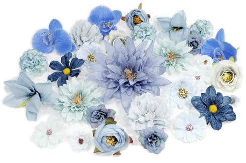 showll 35 Stücke Kunstblumen Fake Flowers, Mini Künstliche Blumen Blütenköpfe Deko Seidenblumen Fake Blumen Kunstblüten, Artificial Flowers Für DIY Basteln Scrapbooking Hochzeit Party (Blau)
