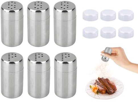 Abiyou 6 Pezzi Mini Spargisale Sale e Pepe, Porta Sale e Pepe in Acciaio Inox, Spargisale da Cucina, Set di Saliera e Pepiera Spargisale, per Ristoranti, Campeggio e Barbecue All'aperto (5ML)