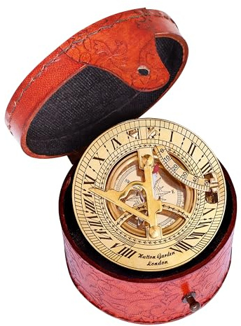 TREZZTOP Bussola in ottone di alta qualità, strumento di navigazione vintage retrò, regalo nautico dorato, viene fornita in una squisita custodia in pelle pieno fiore con dettagli intricati, meridiana