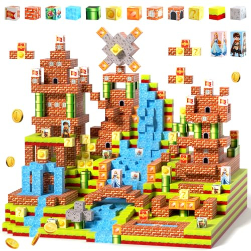 128 Pièces Construction Magnetique Enfant, Cubes de Jeu Magnétiques pour Enfants, Blocs de Constructions Aimantés, Cadeau pour Garçon et Fille, jeu de Construction pour Enfants 3 4 5 6 7 8 9 10 Ans