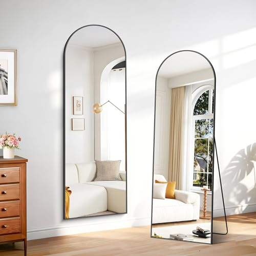 Weare Home Espejo de Cuerpo Entero, 161 x 52 cm Espejo de Pie Cuerpo Entero Curvado, espejo grande cuerpo entero Espejo de Pared con Marco de Aleación de Aluminio y Soporte para Sala Dormitorio(Negro)