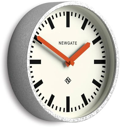 NEWGATE® Luggage wall clock | Modern retro metal station clock | 30cm | Deep galvanised metal case with orange hands | Contemporary vintage style for kitchen, living room or office