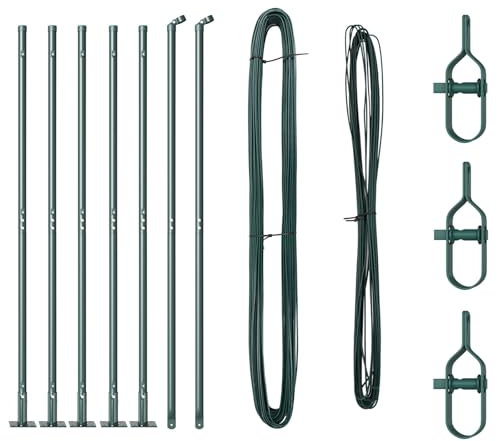 vidaXL Postazioni per Recinzioni con Piastra di Base - 7 pz Ø32mm, 88,5cm, in Acciaio Rivestito a Polvere, Resistente e Perfette per Ogni Clima, Accessori per Recinzione, Barriera da Giardino, Strut