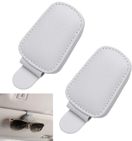 Alfven Soporte para Gafas para el Parasol del Coche, 2 Unidades Soporte magnético para Gafas de Sol Soporte Universal de Cuero para Gafas de Sol Soporte para Gafas, Tarjetas y Billetes (Gris)